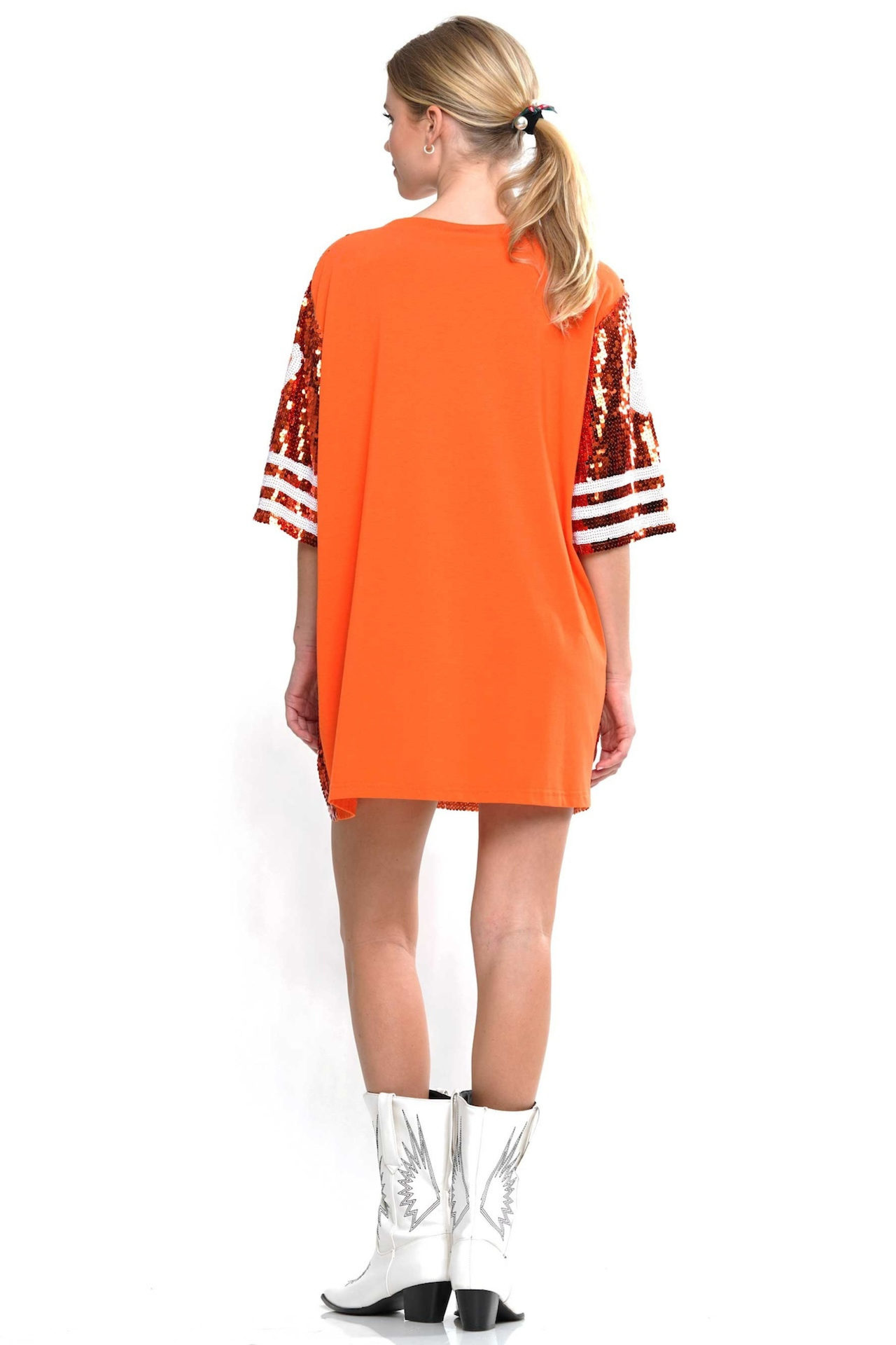 Orange Game Double Zero Sequin Jersey Dress