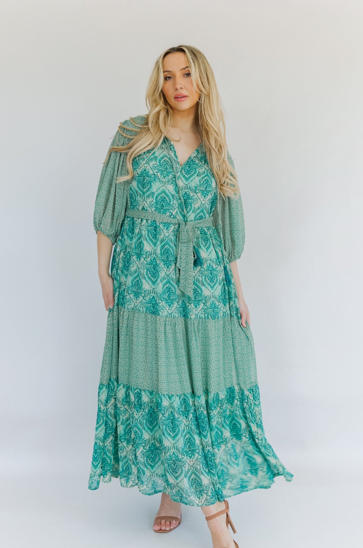 Teal Paisley Print Maxi Dress