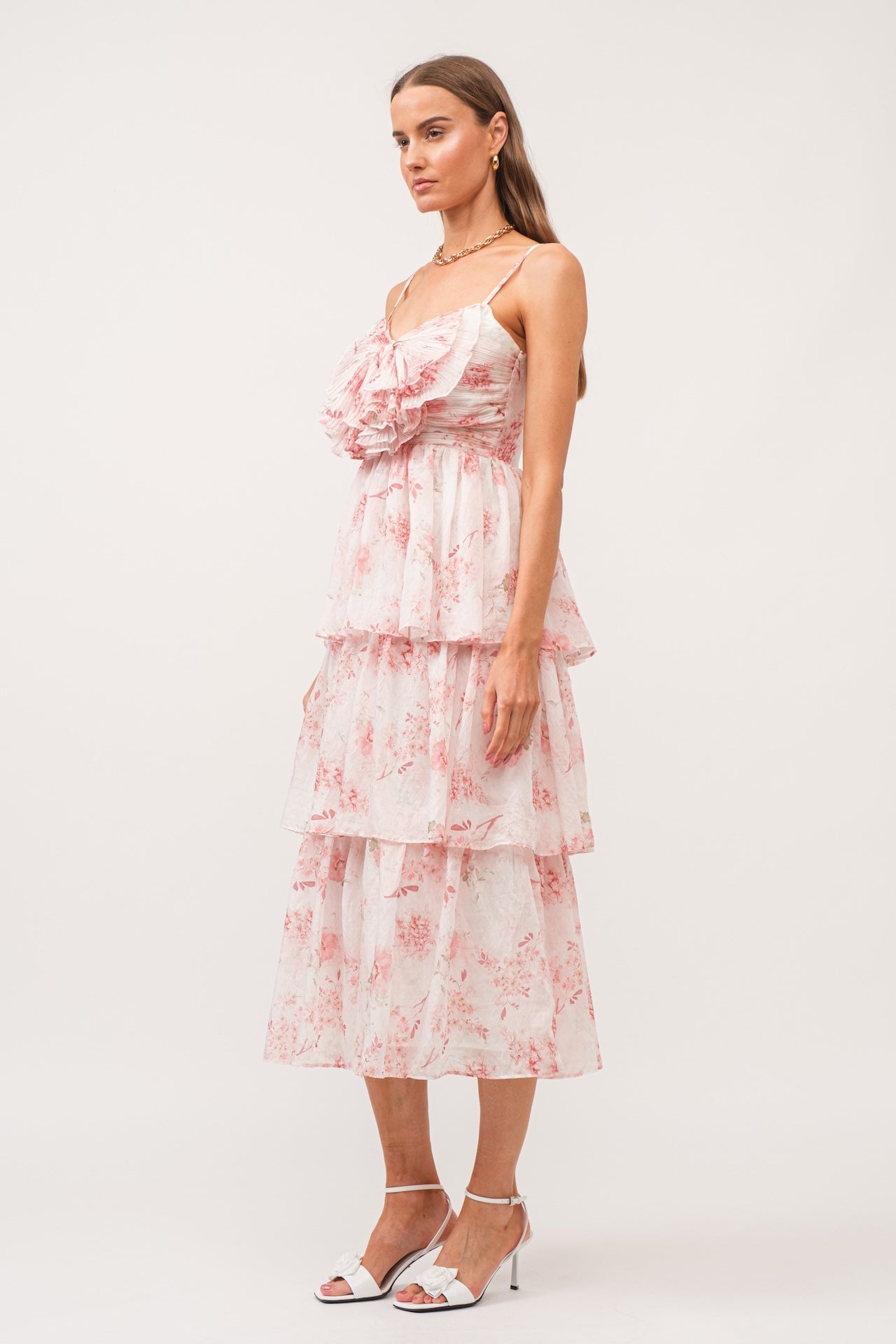 Stassi Floral Tiered Midi Dress