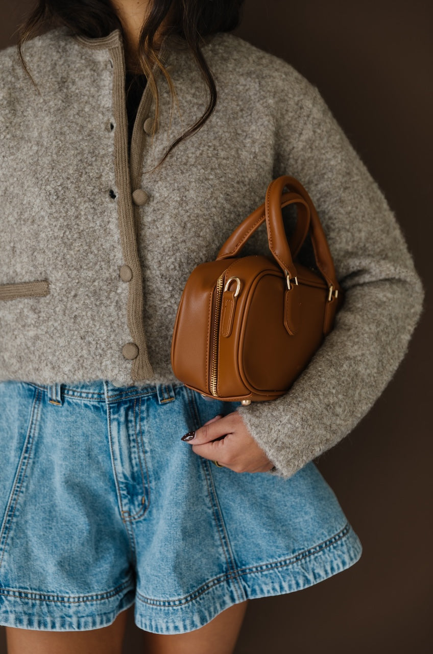 Melie Bianco Structured Brown Handbag - Boston Satchel