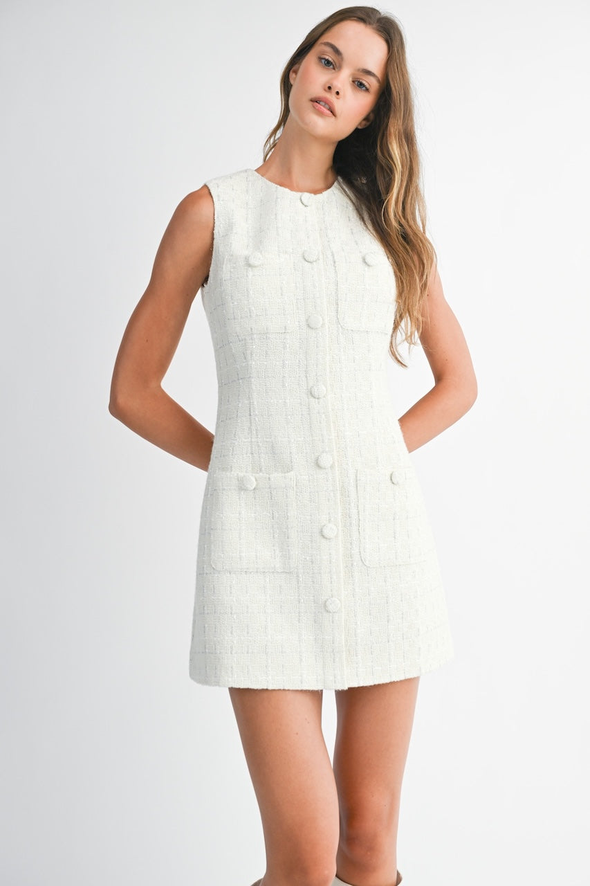 Tweed White Dress