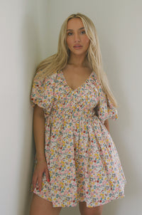 Floral Puff Sleeve V-Neck Tiered Mini Dress