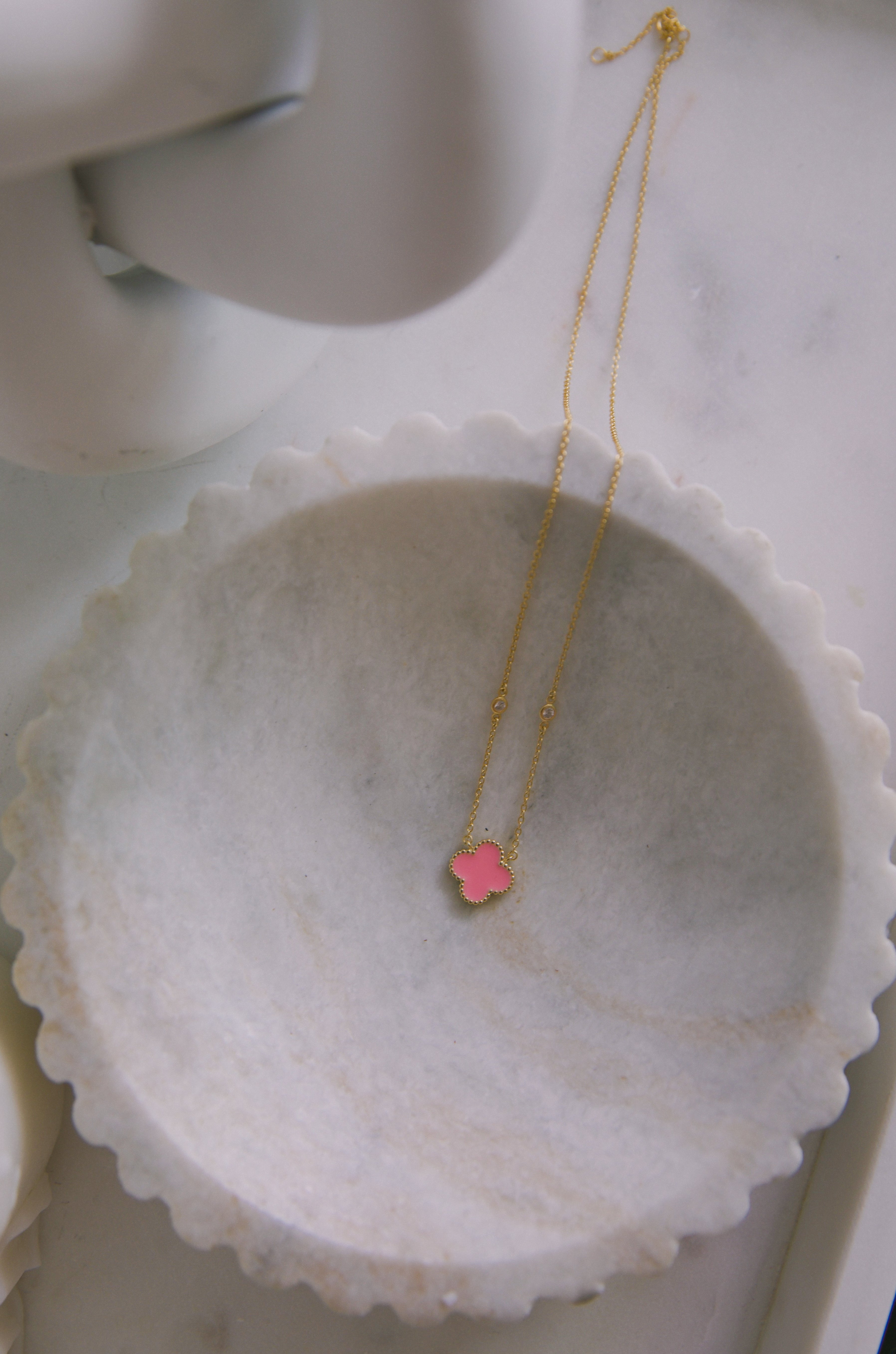 18k Gold Plated Pink Clover Necklace