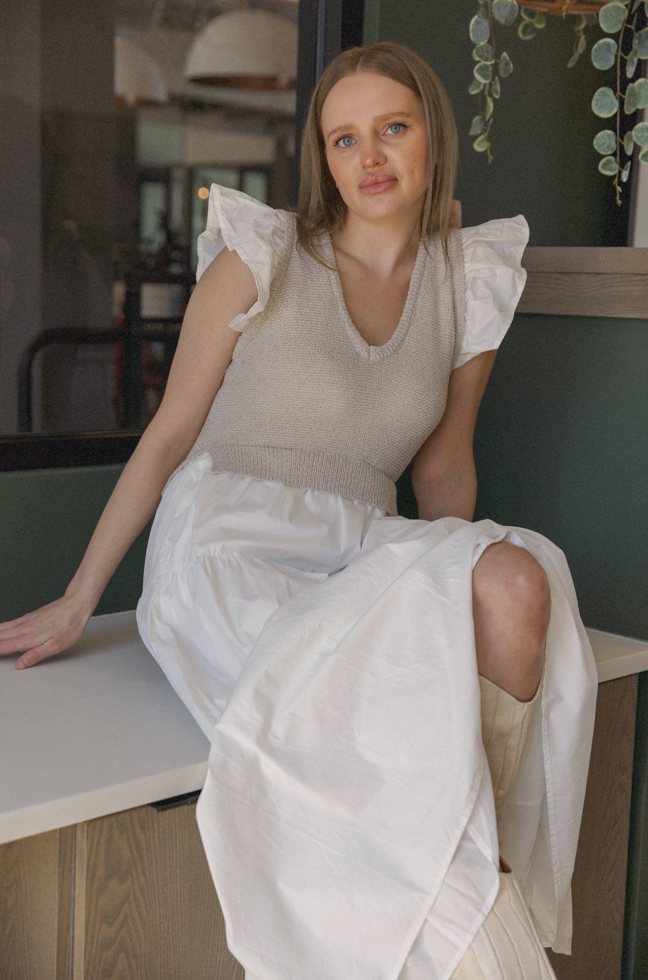 Alondra White Flutter Sleeve Dress