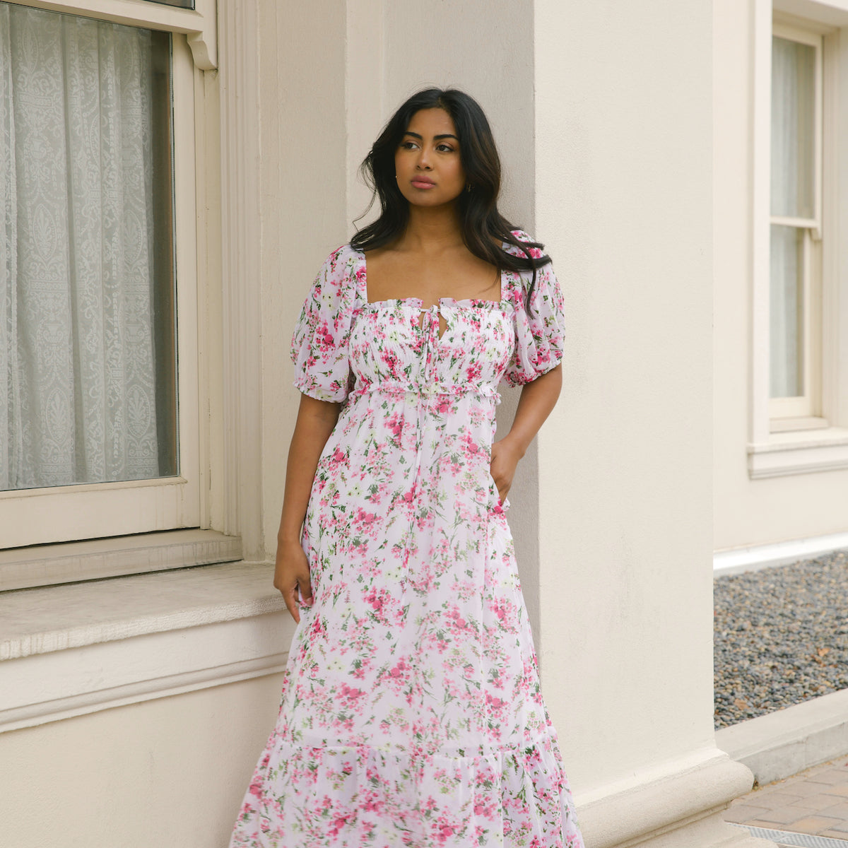 White and Pink Floral Dress