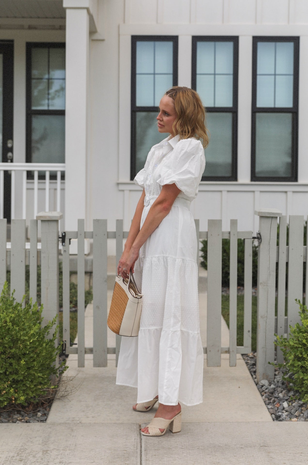 Cotton White Button Down Midi Dress