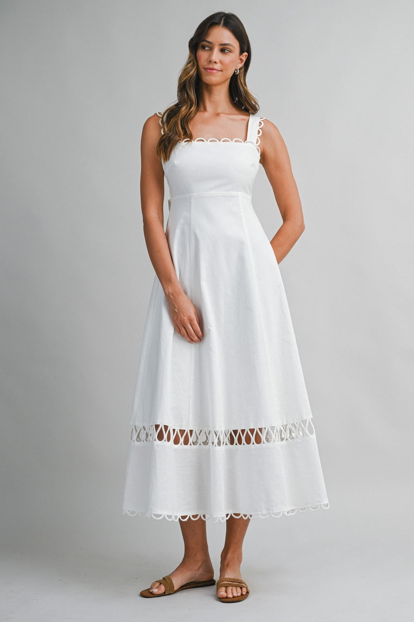 White Linen Midi Dress - L White Linen Midi Dress - L
