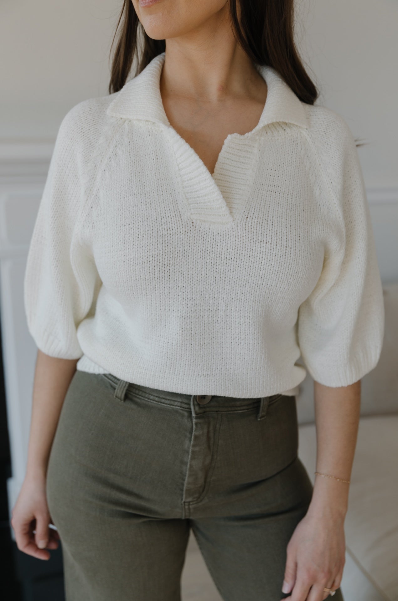 White Short Sleeve Sweater