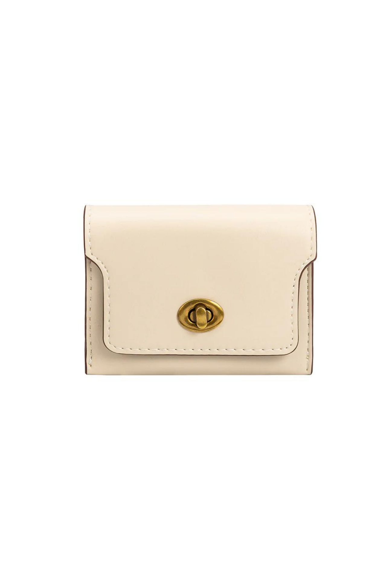 ivory white small wallet with gold hardware lock