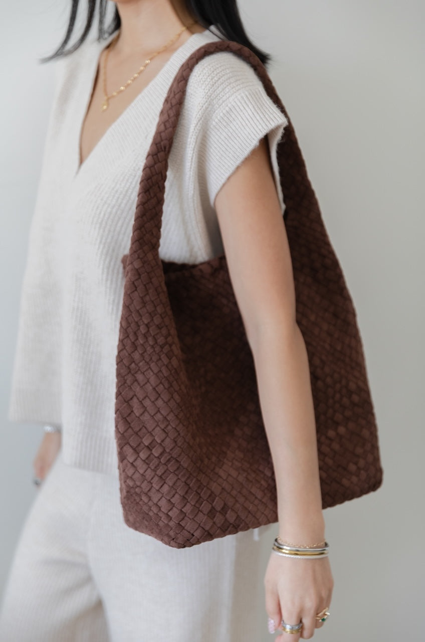 Melie Bianco Johanna Tobacco - Brown Suede Shoulder Hobo Bag