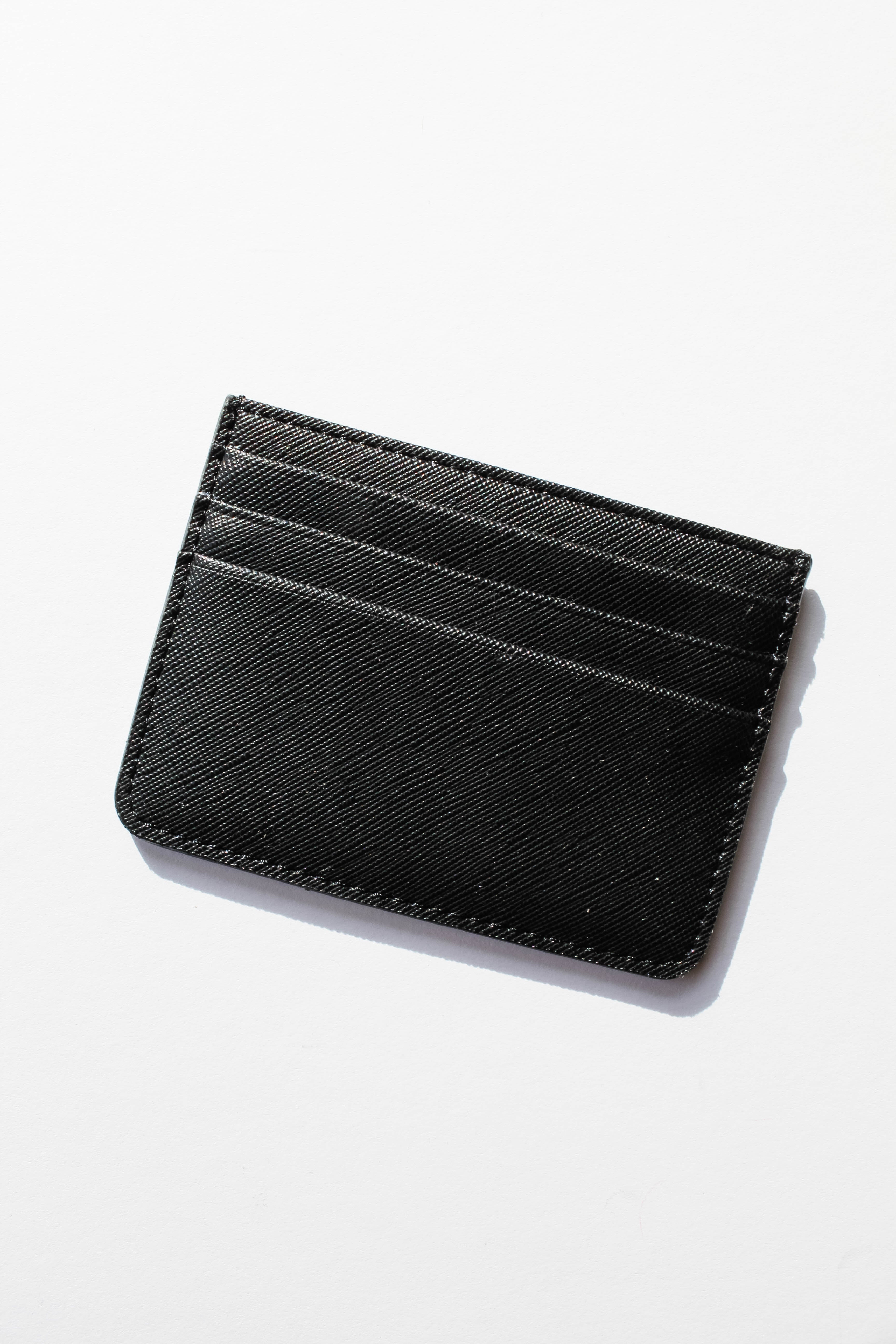 sleek saffiano leather black wallet card holder