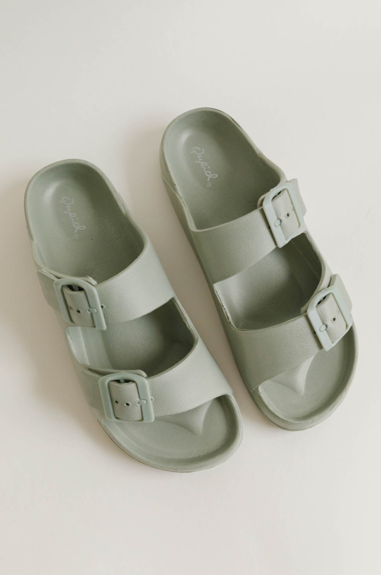 Adjustable Buckle Rubber Slide Sandals - Sage