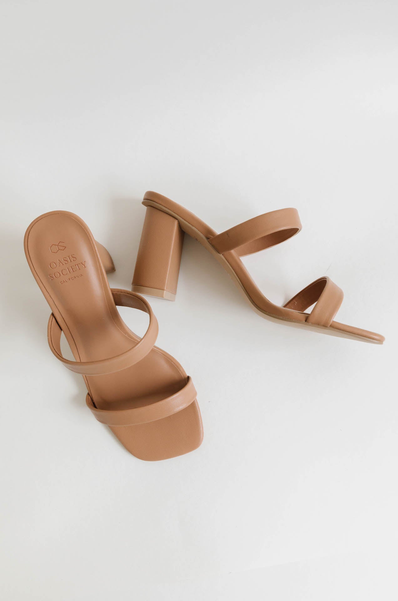 nude beige tan strappy faux leather heels with a chunky block heel