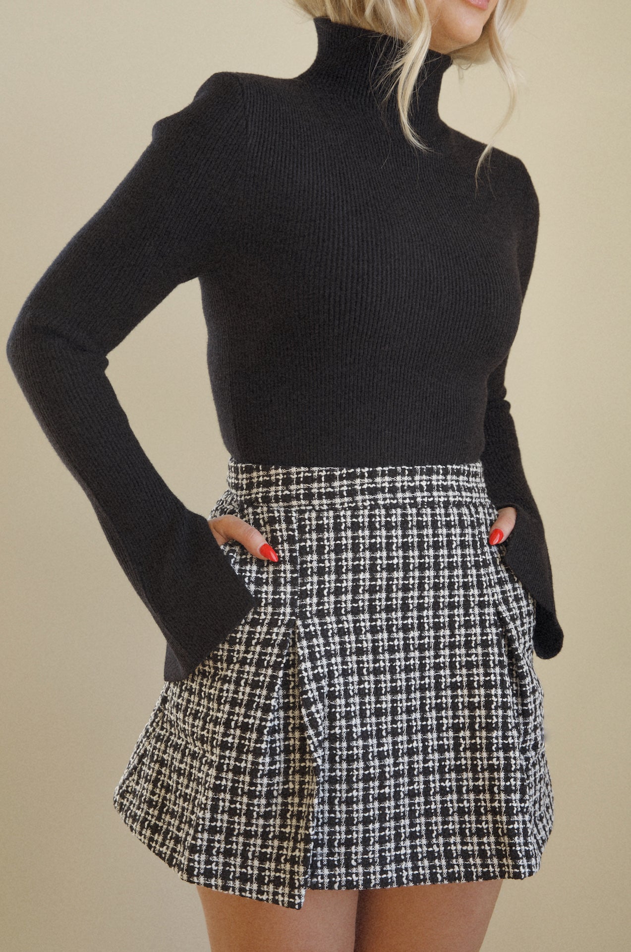 Black and White Tweed Mini Skirt