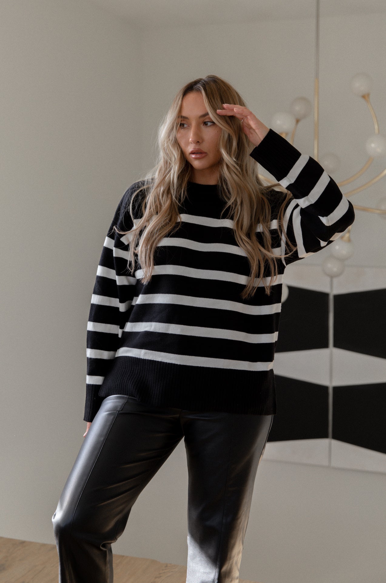 black and white striped sweater for women