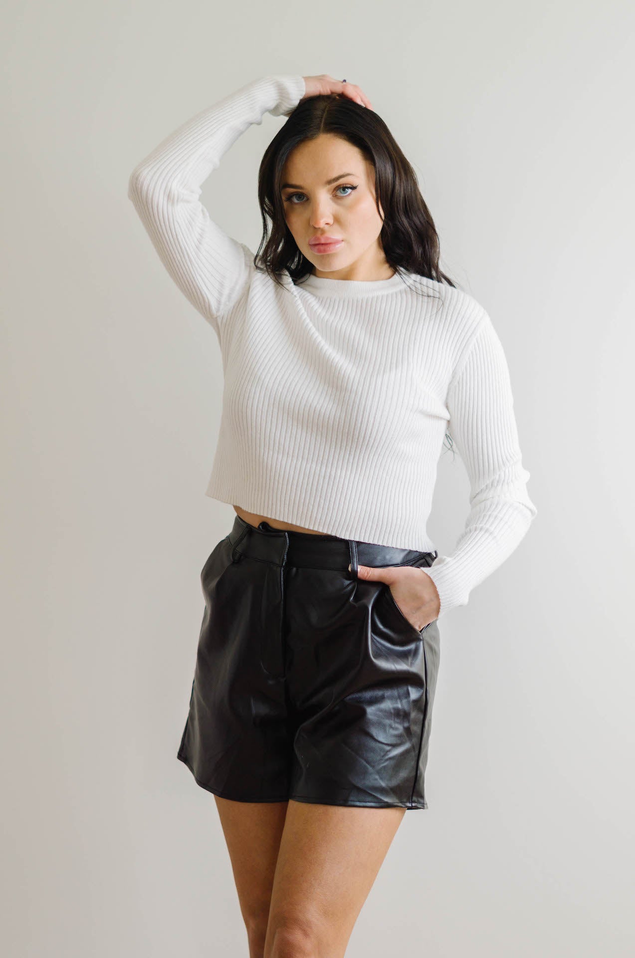 black leather high waisted shorts with pockets