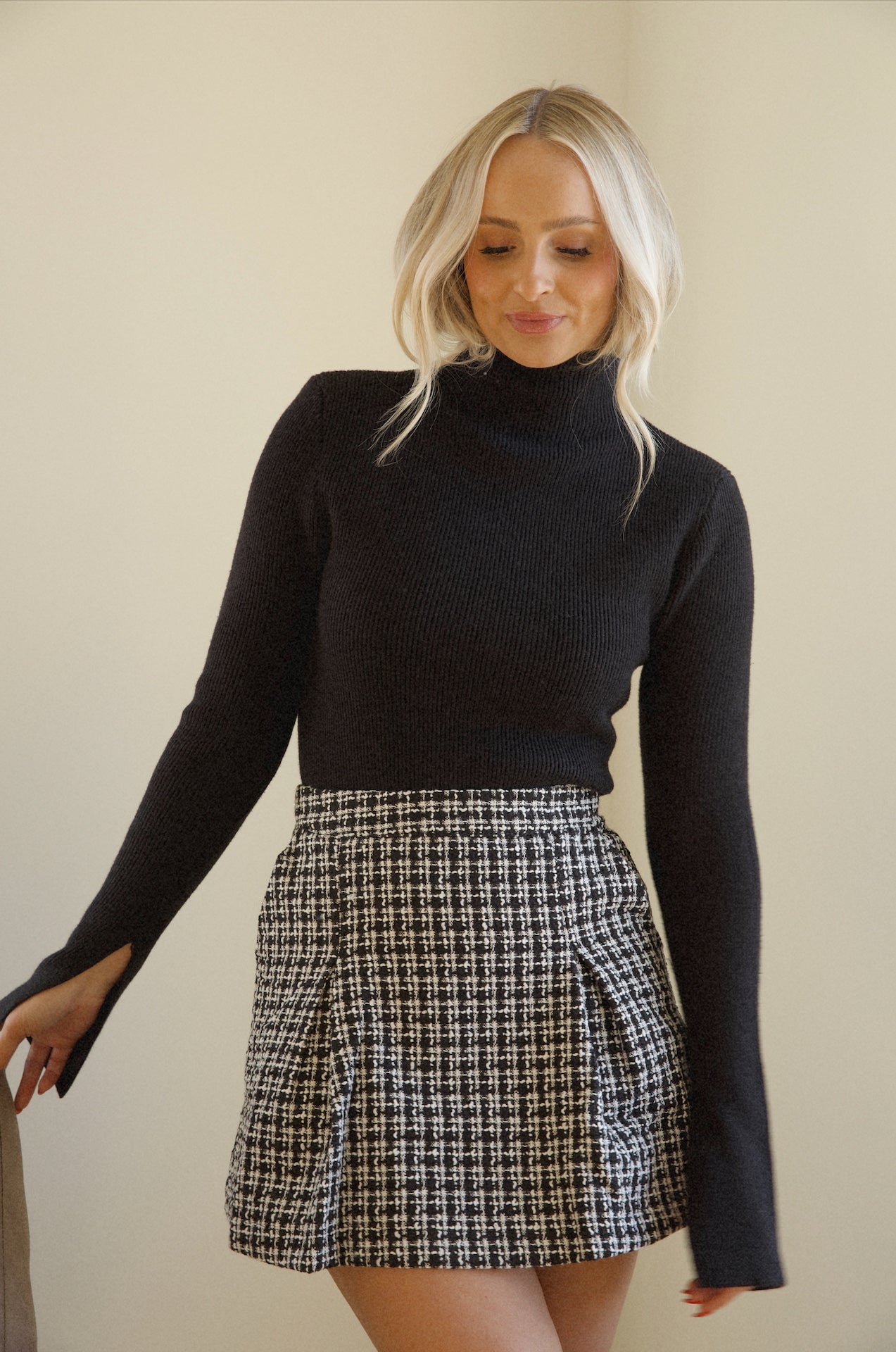 Black and White Tweed Mini Skirt