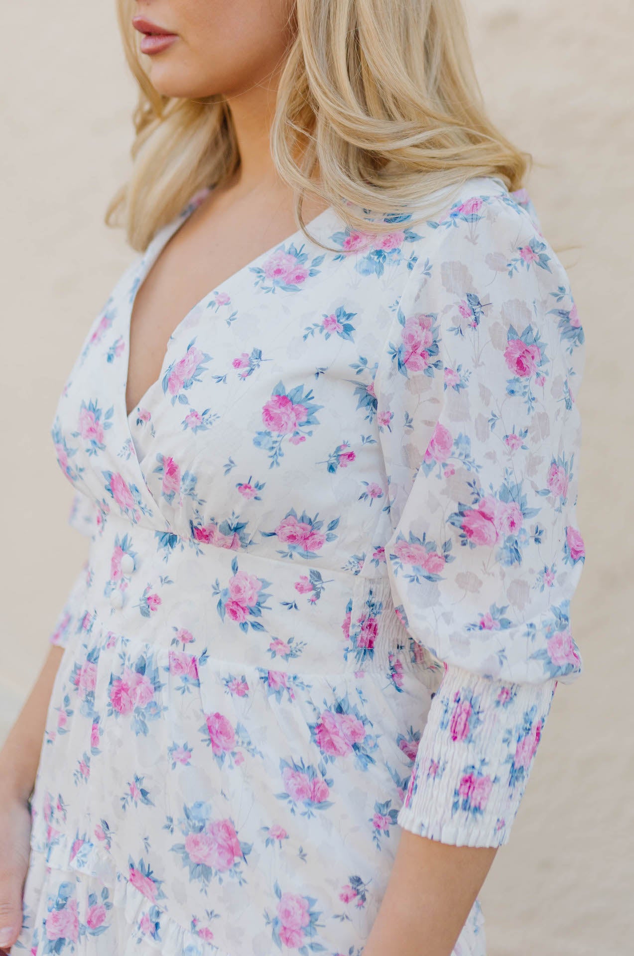 floral print tiered maxi dress with long sleeves