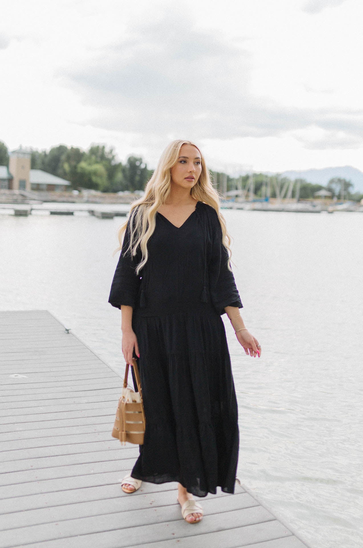 long sleeve black maxi dress casual