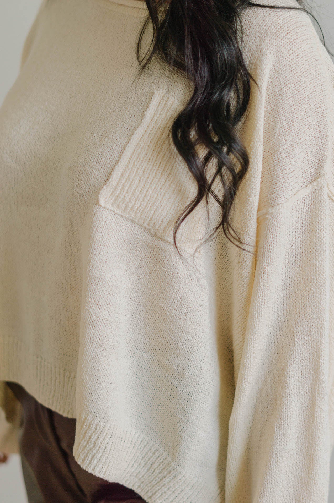 womens cream long sleeve knit top