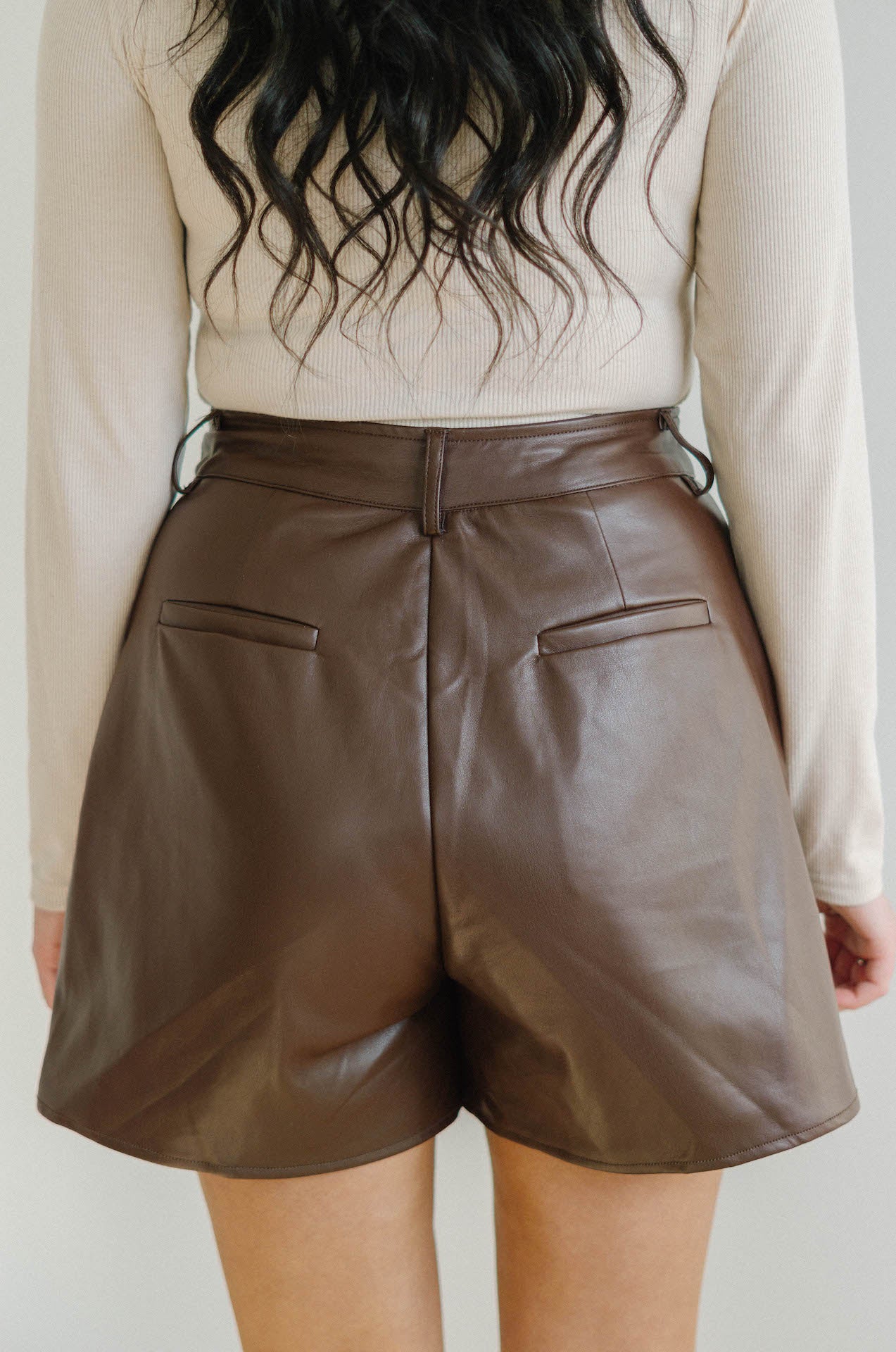 Romie Brown Vegan Leather High Waisted Shorts