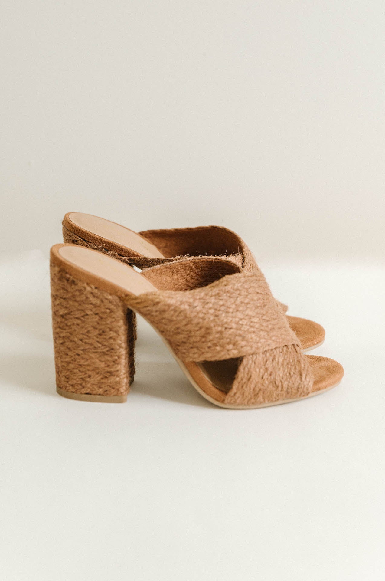 brown raffia chunky heels