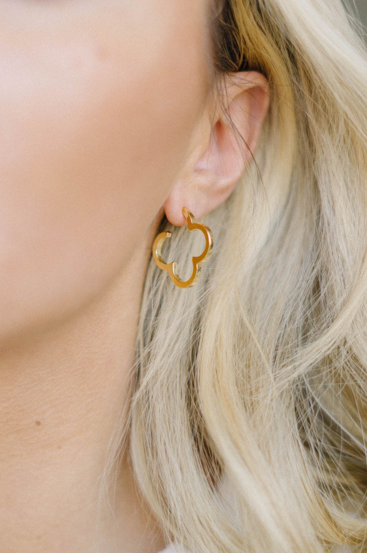 14k gold plated clover flower hoop earrings
