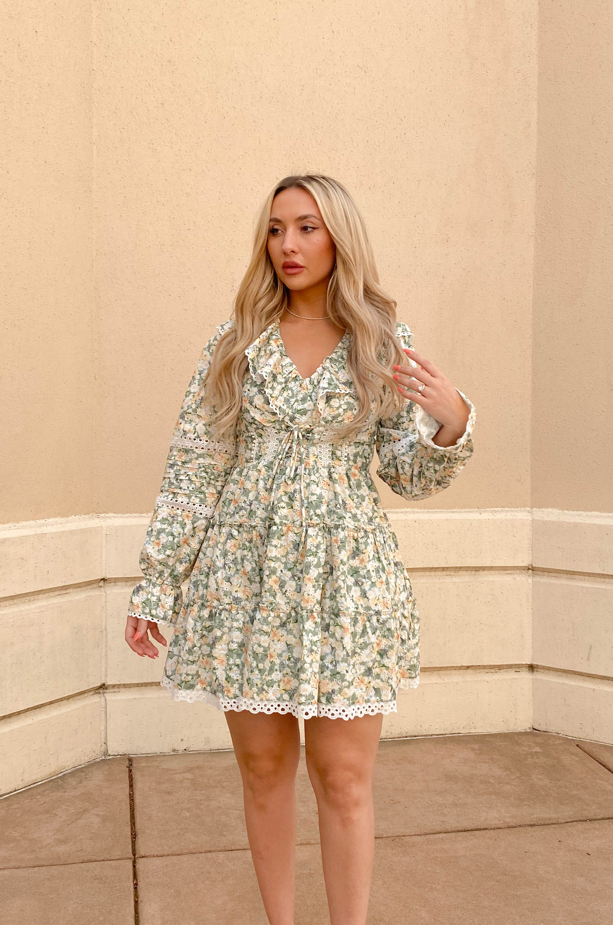 floral ruffle cottage core mini dress