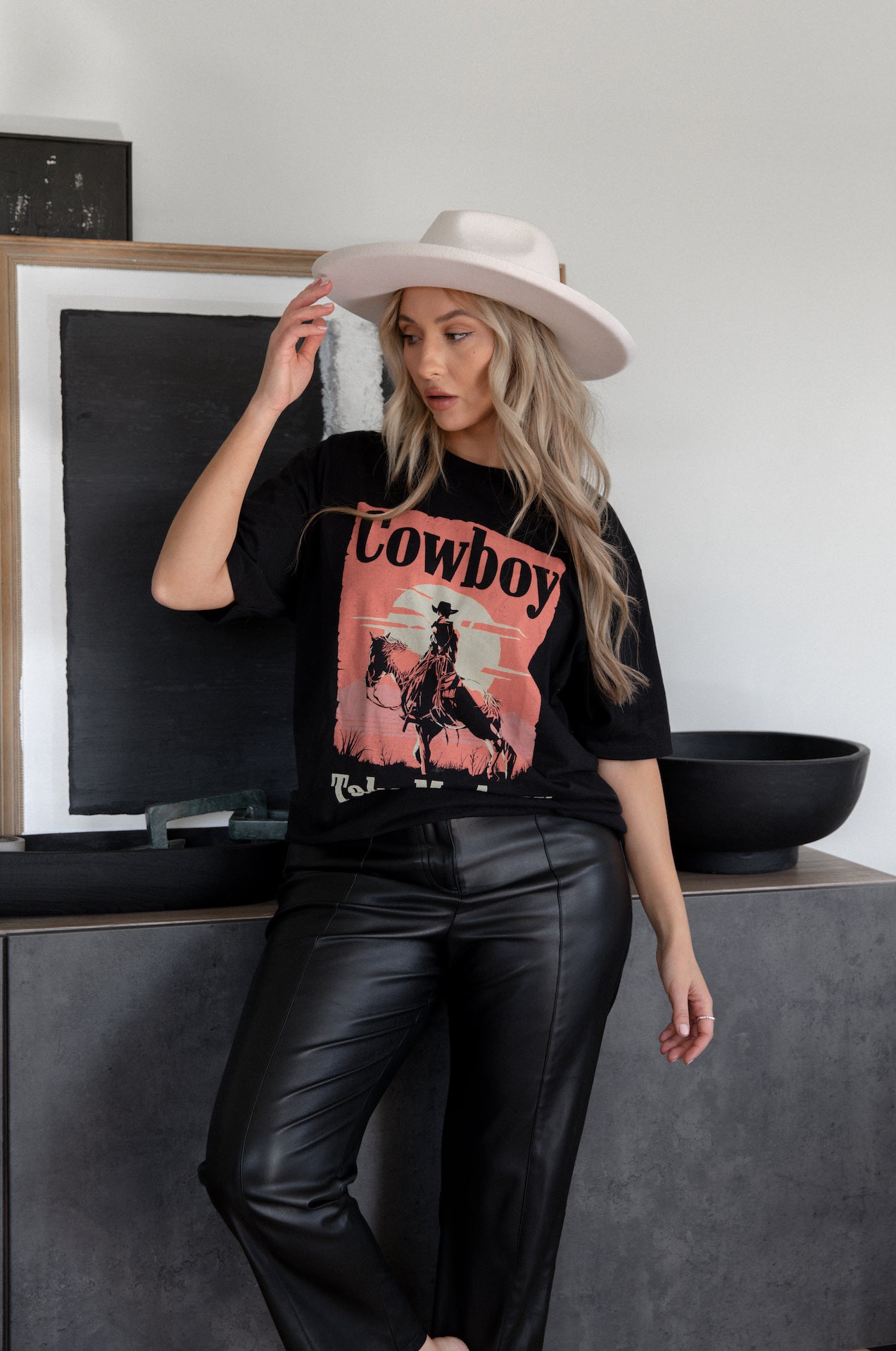 cowboy take me away graphic tee black mineral wash western t-shirt 