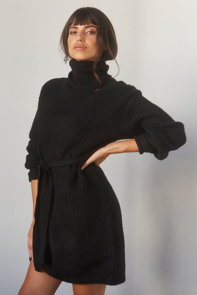 black turtleneck mini dress