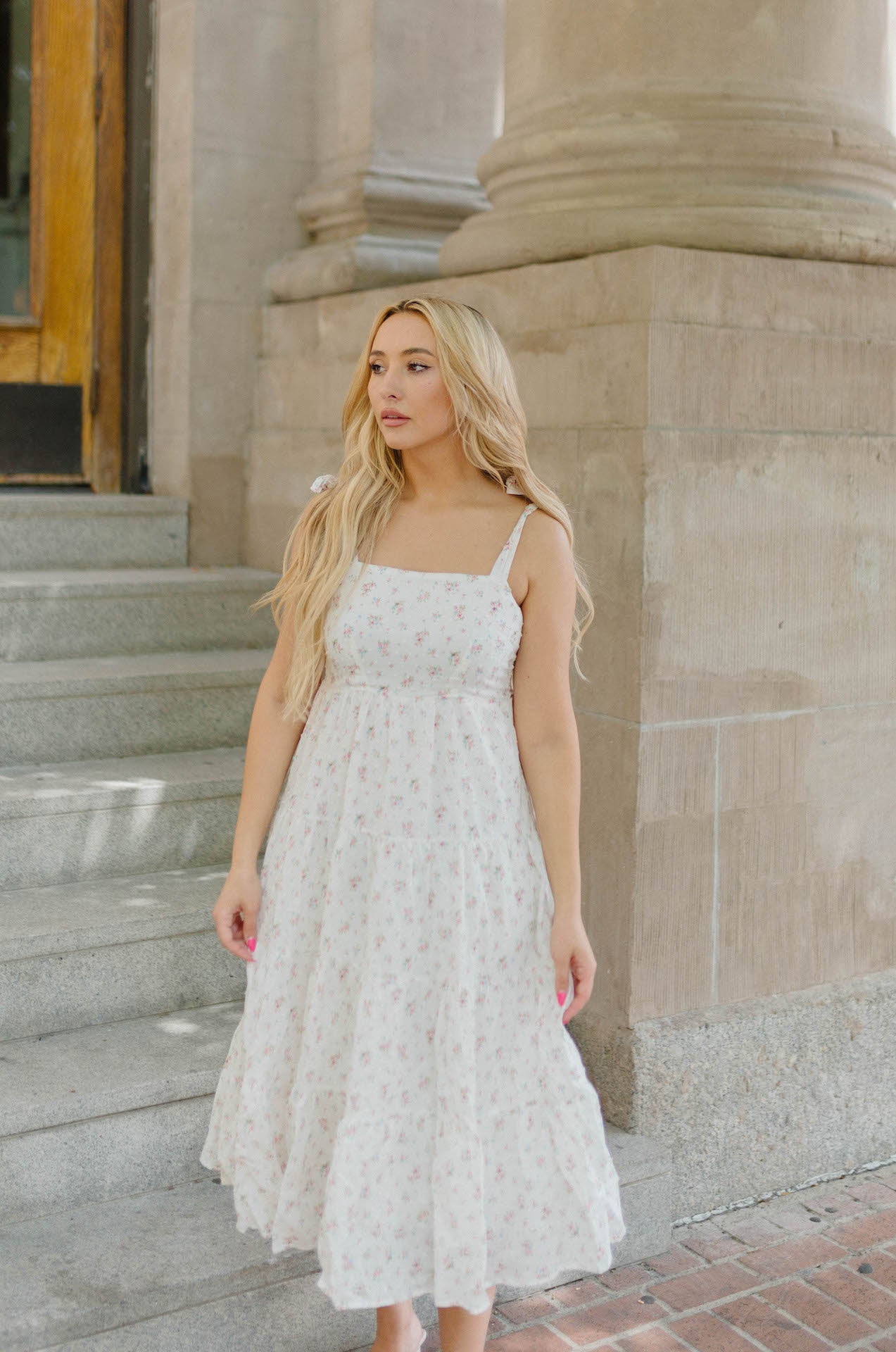 Peyton White Floral Midi Dress