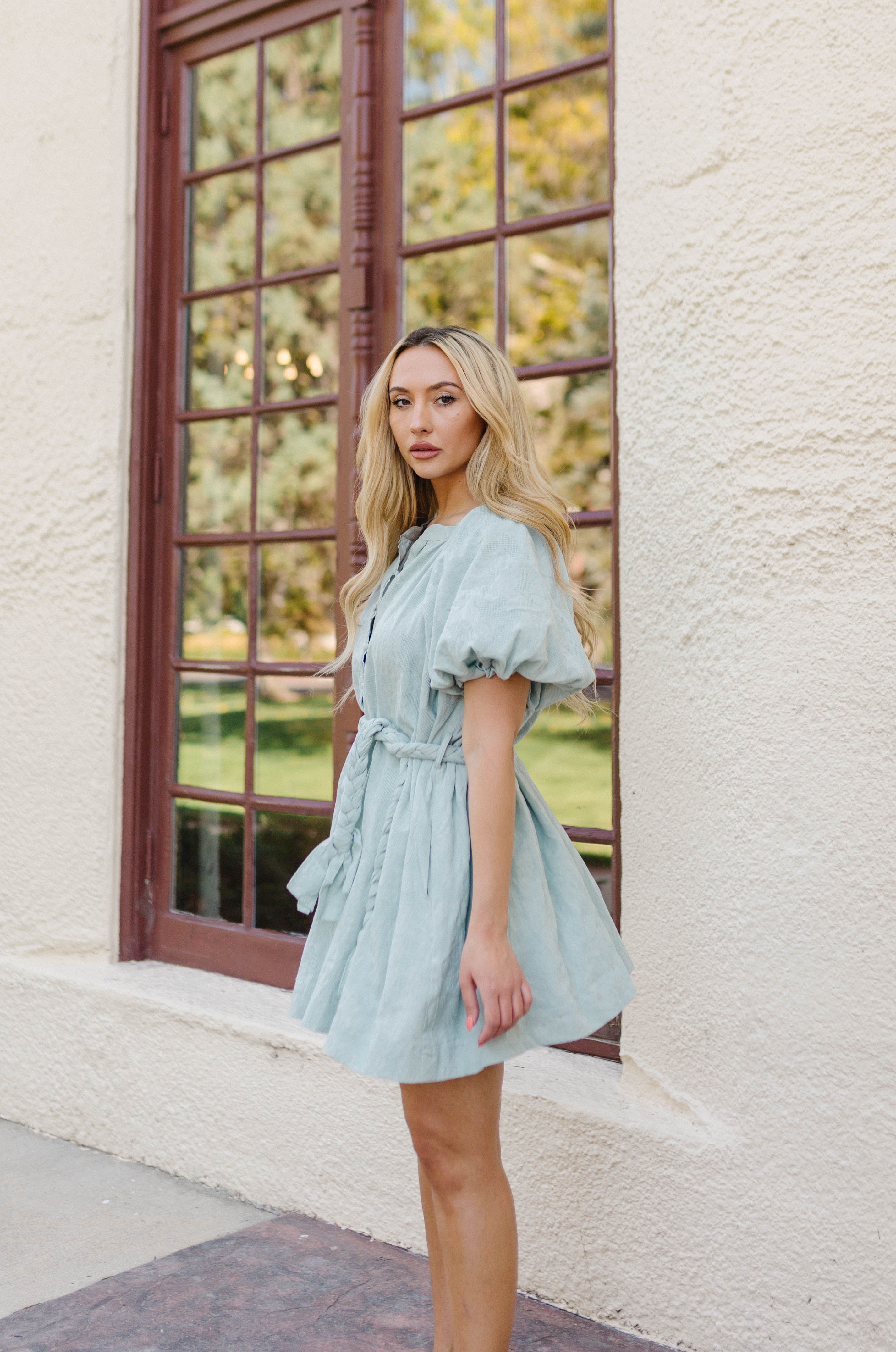 Sienna Floral Puff Sleeve Mini Dress - Sage