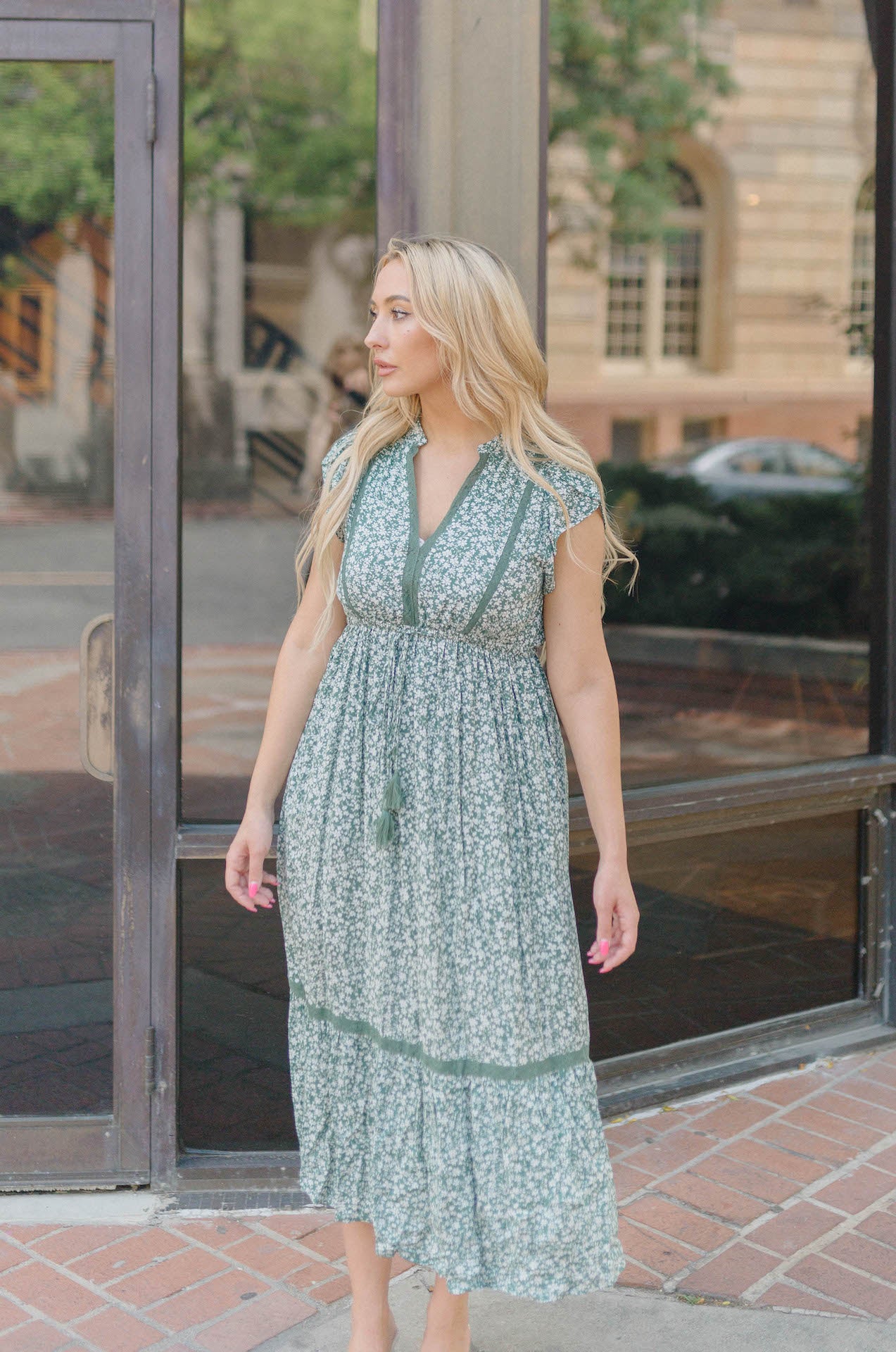 feminine summer green floral dress