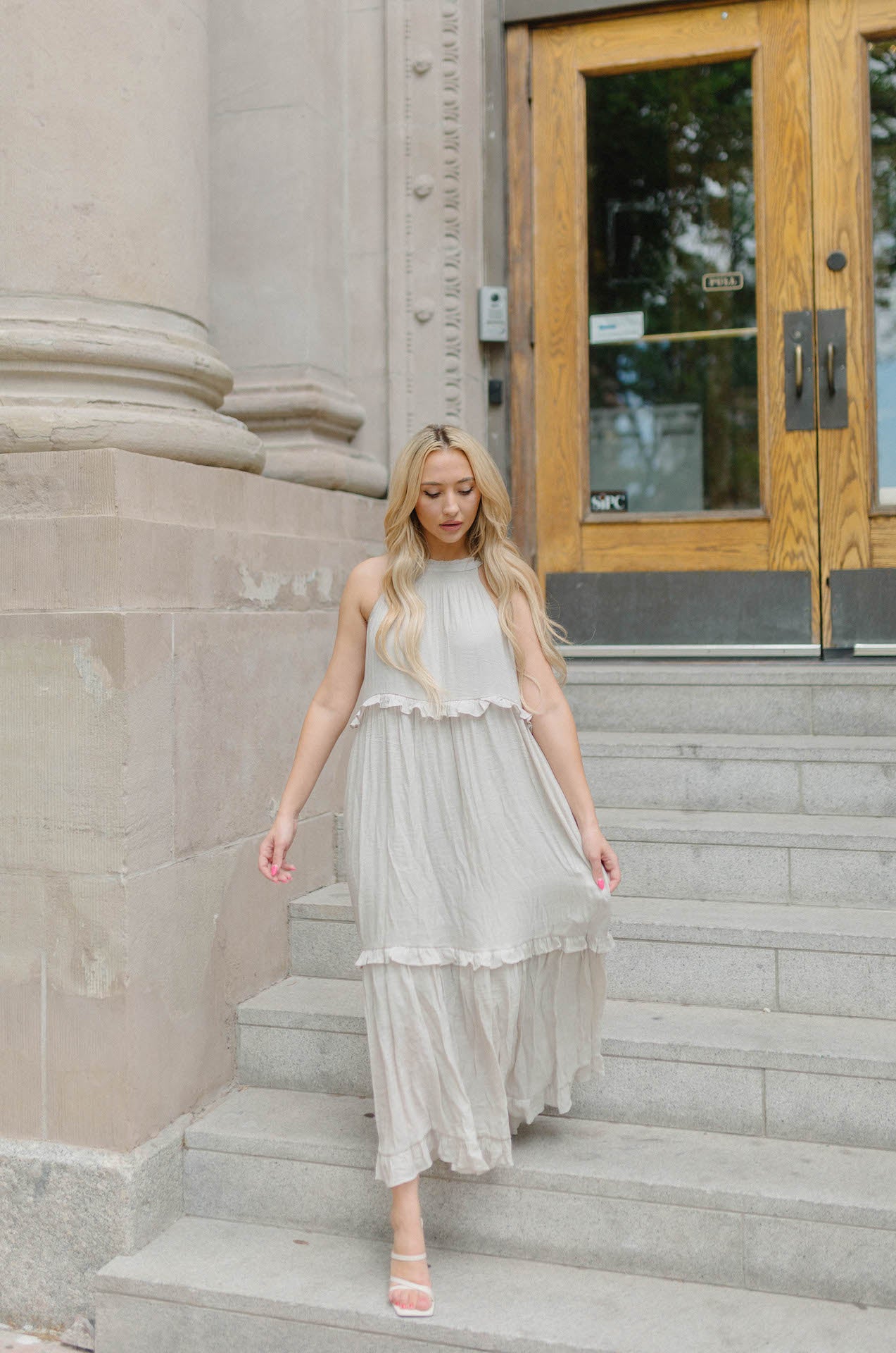 neutral sand maxi dress