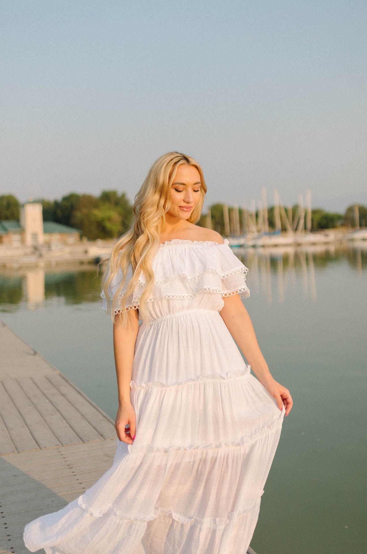 cute maxi white dress with ruffles