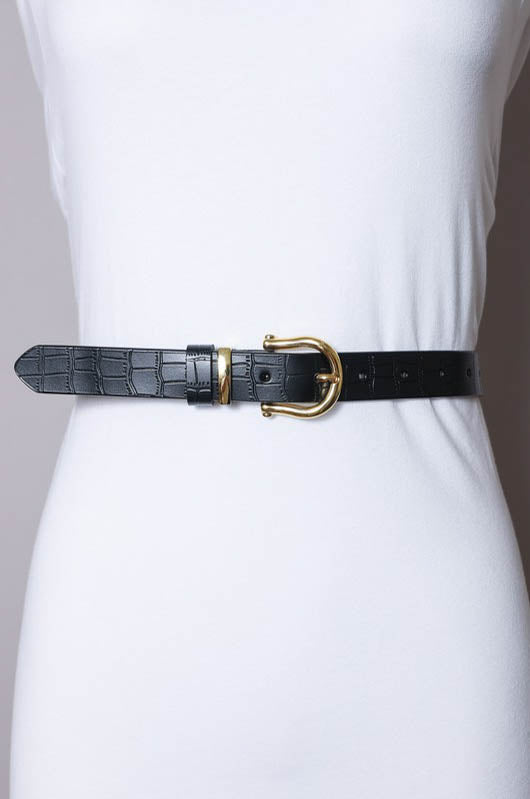 Croc Leather Belt - Black