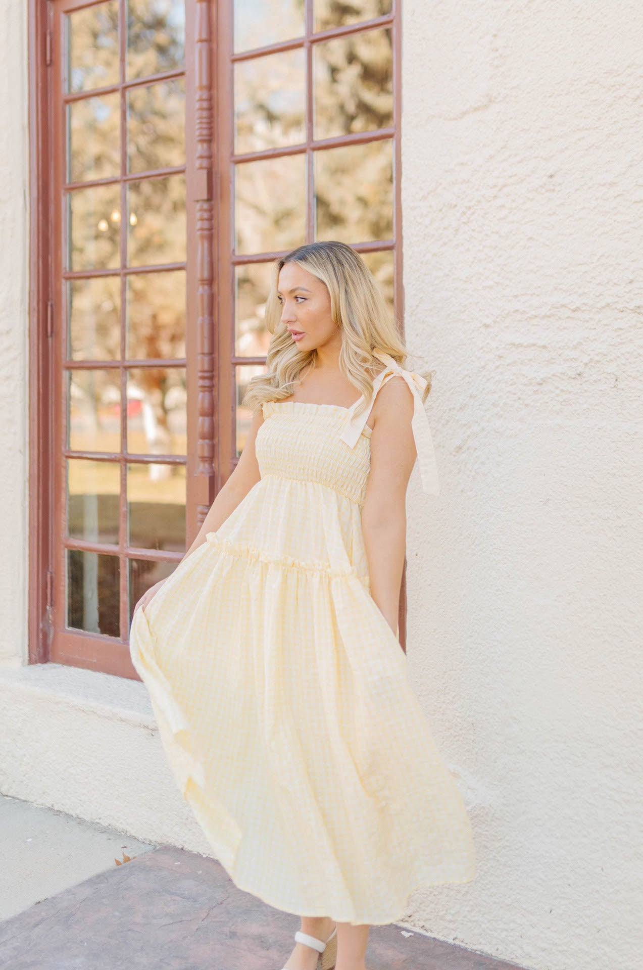 yellow gingham dress with straps