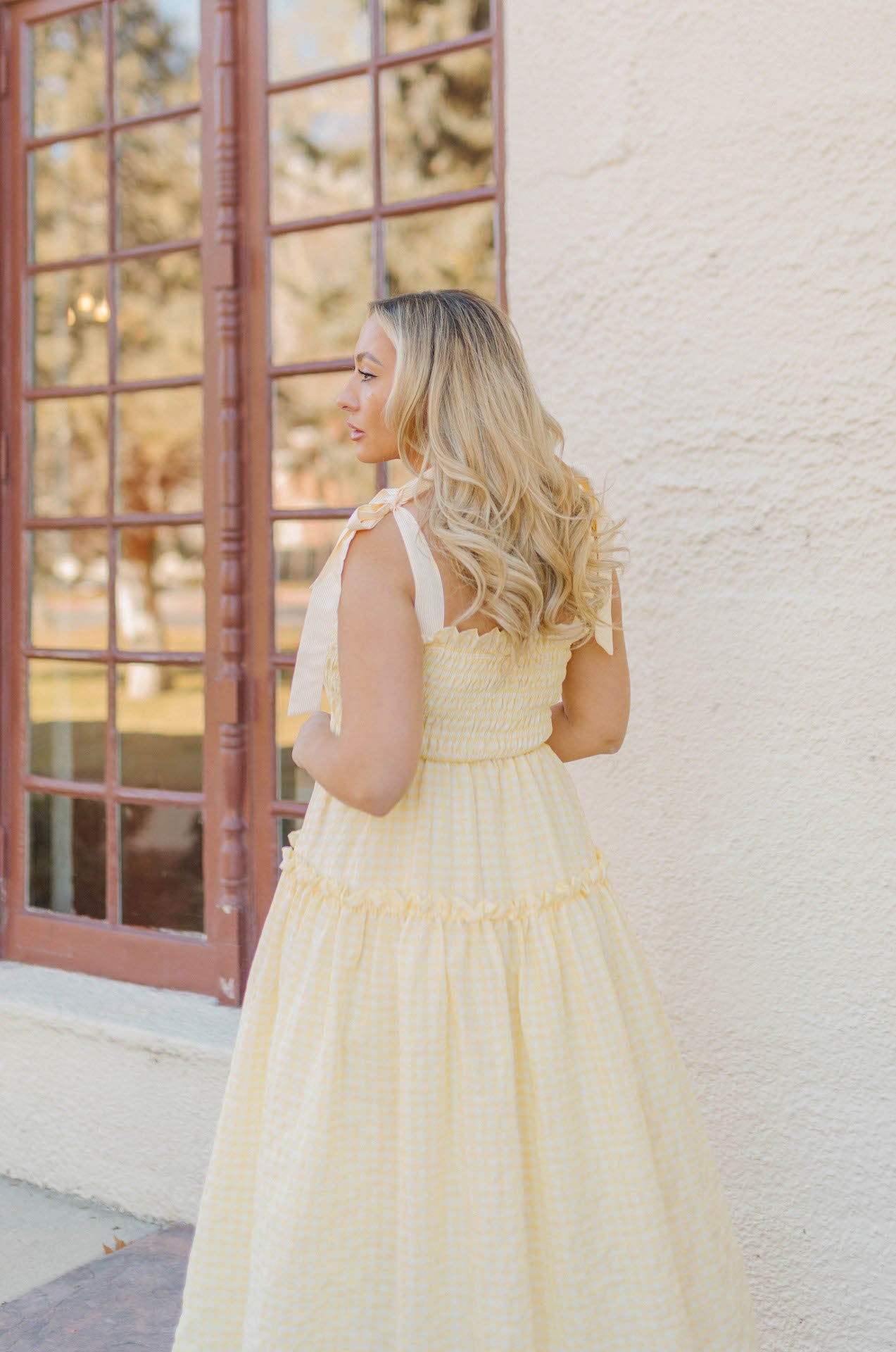 cotton yellow gingham maxi dress