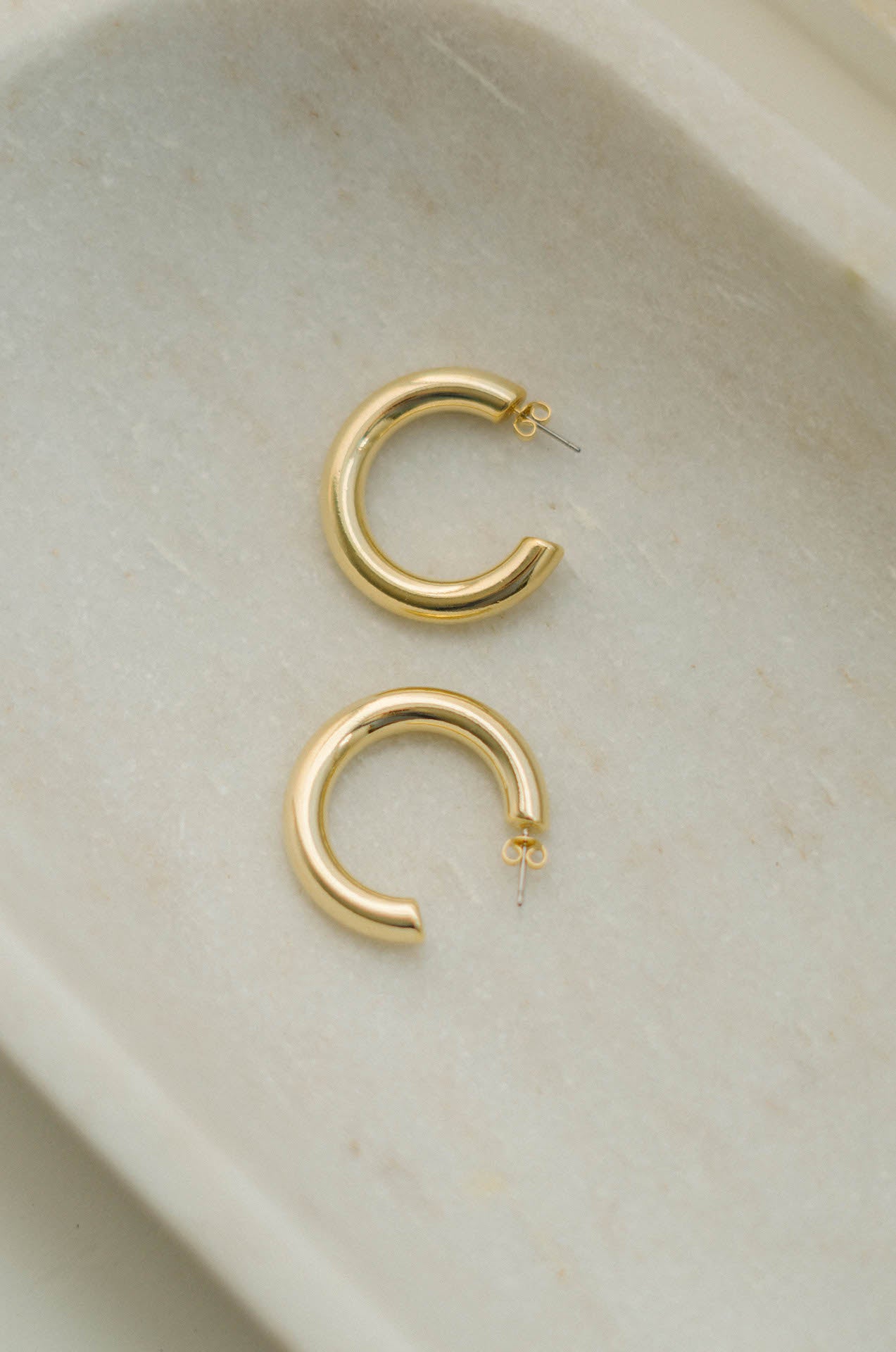 gold thick hollow hoop earrings