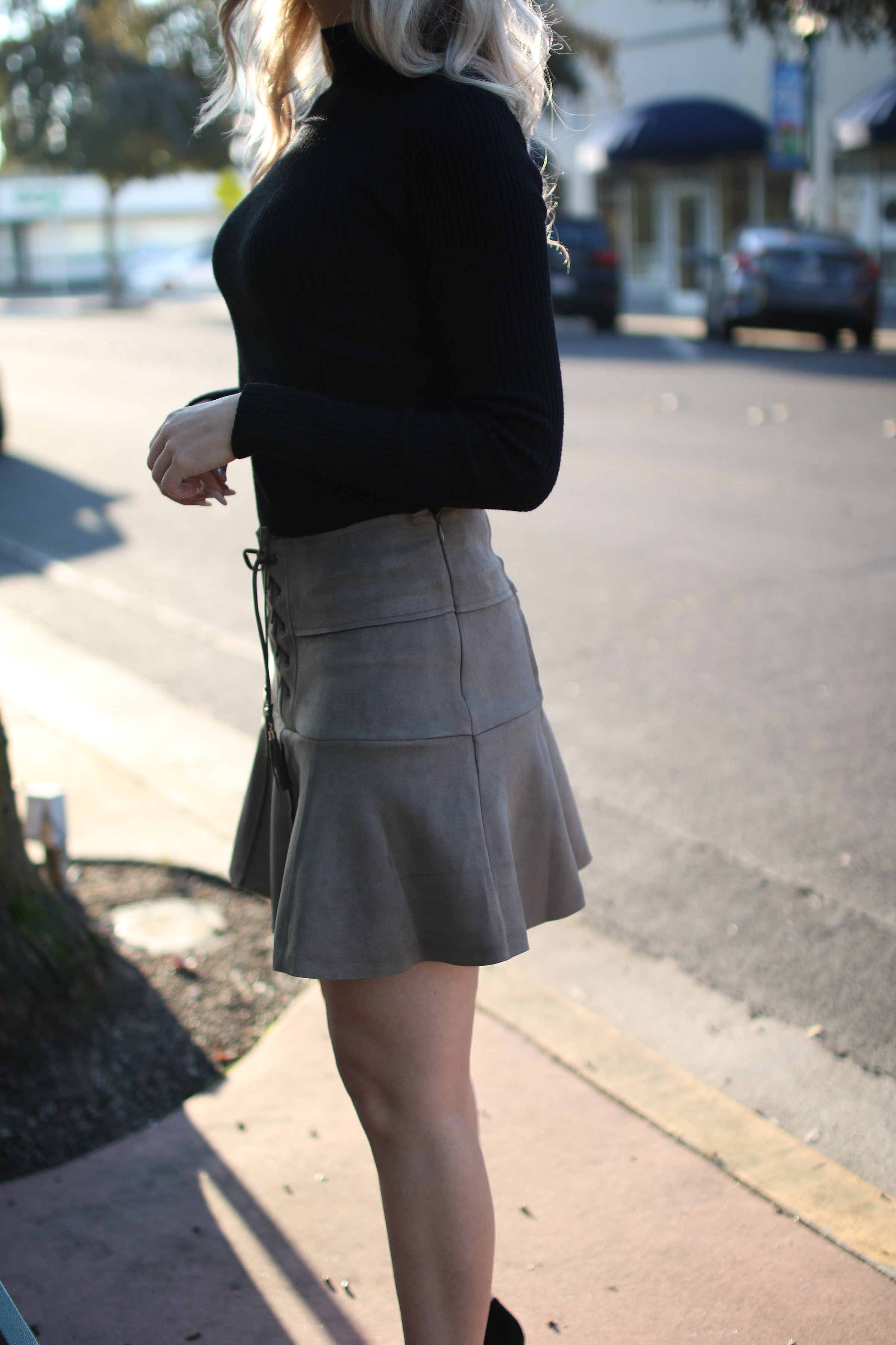Olive Suede Mini Skirt