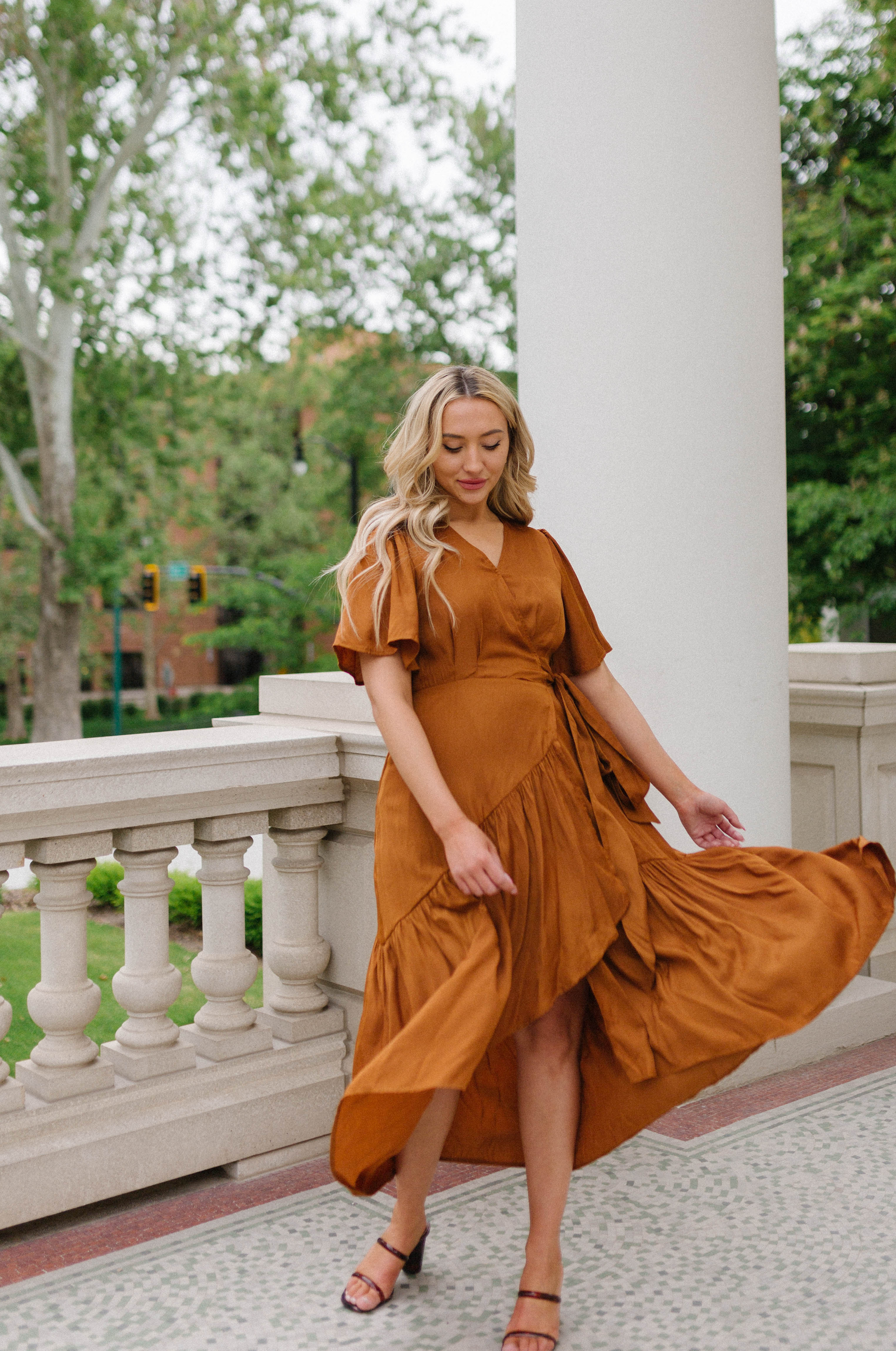 wrap maxi dress with ruffles