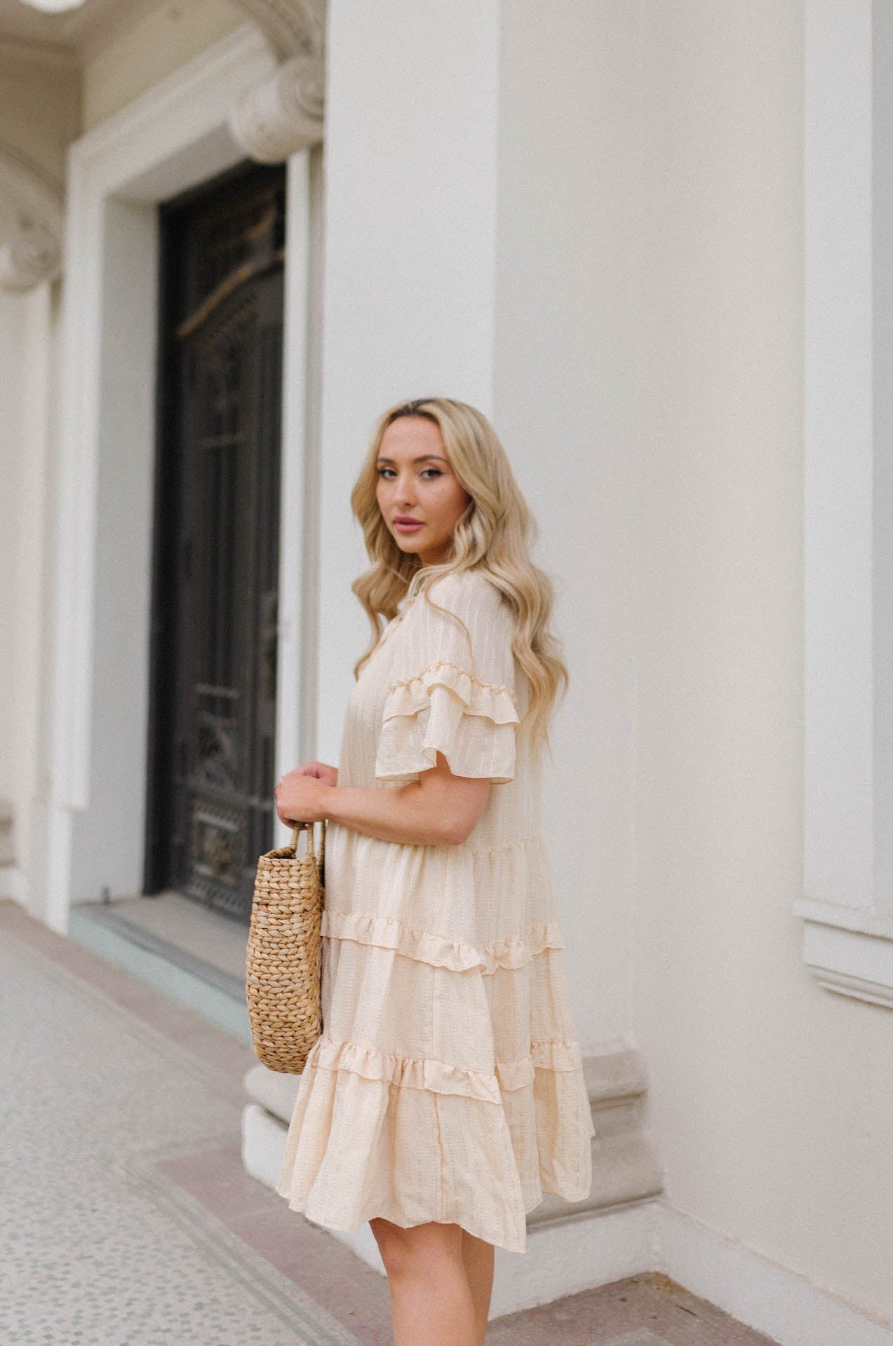 natural cream ruffle dress