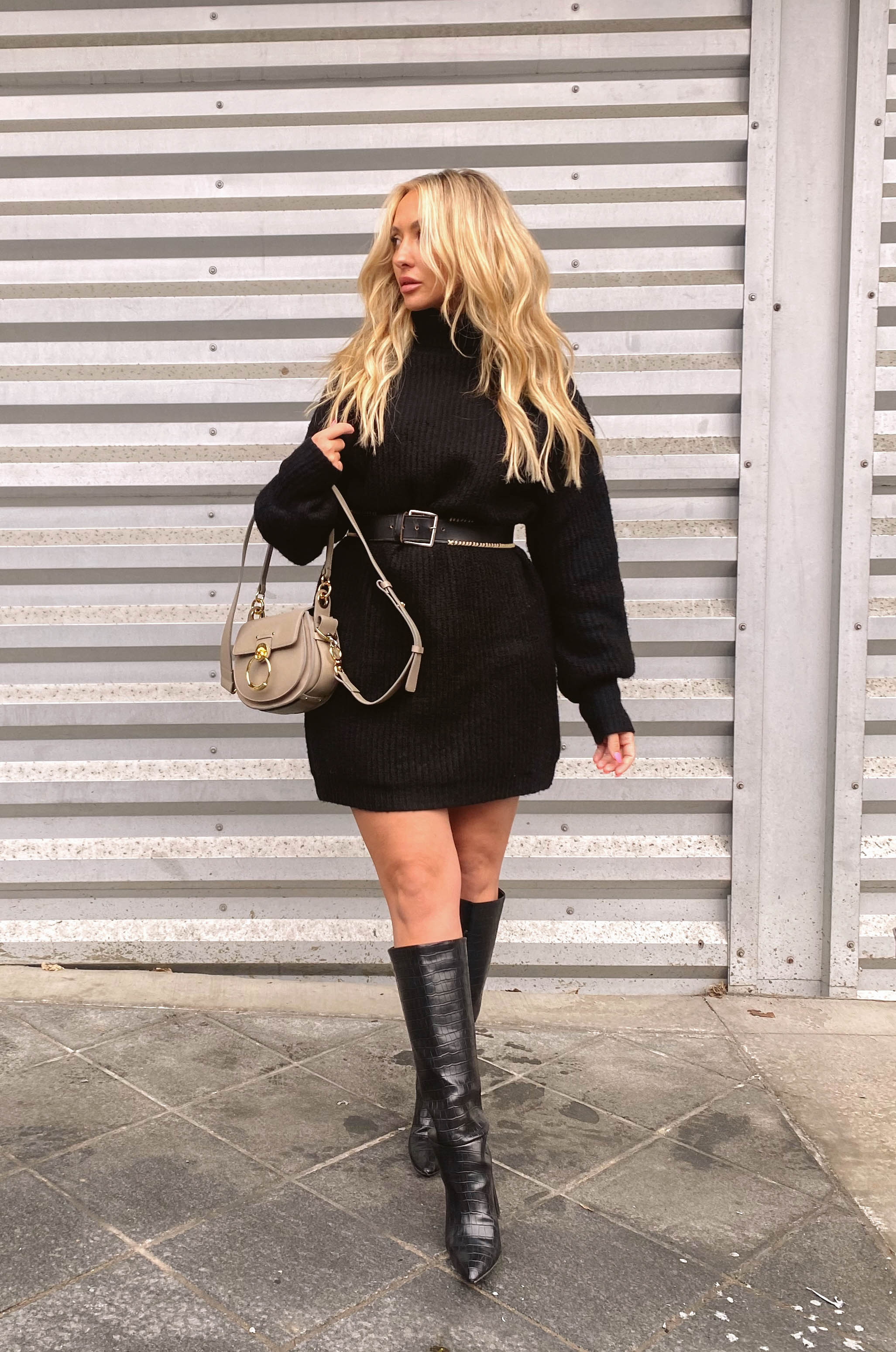 black turtleneck mini dress