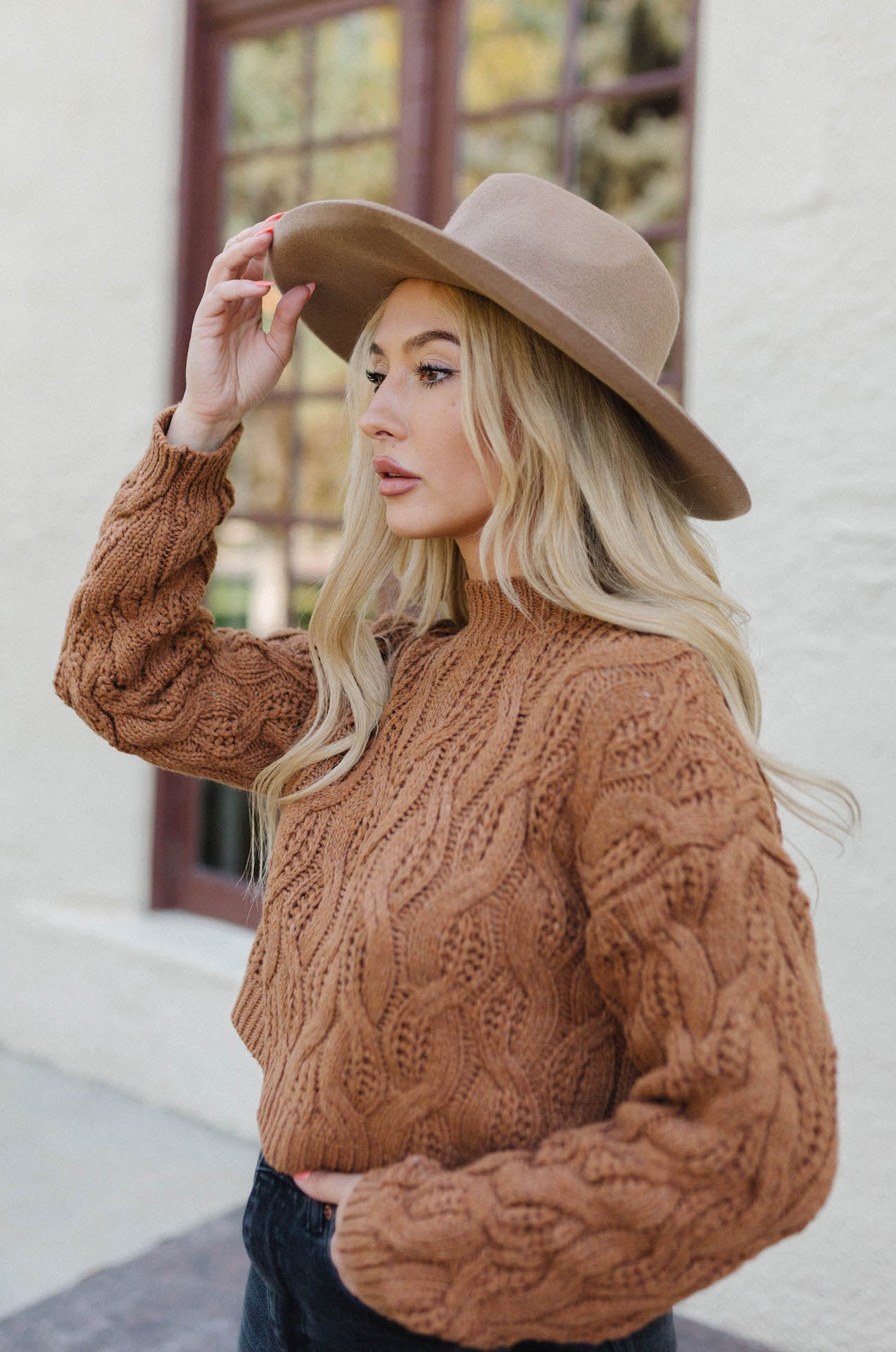 brown cable knit sweater for women