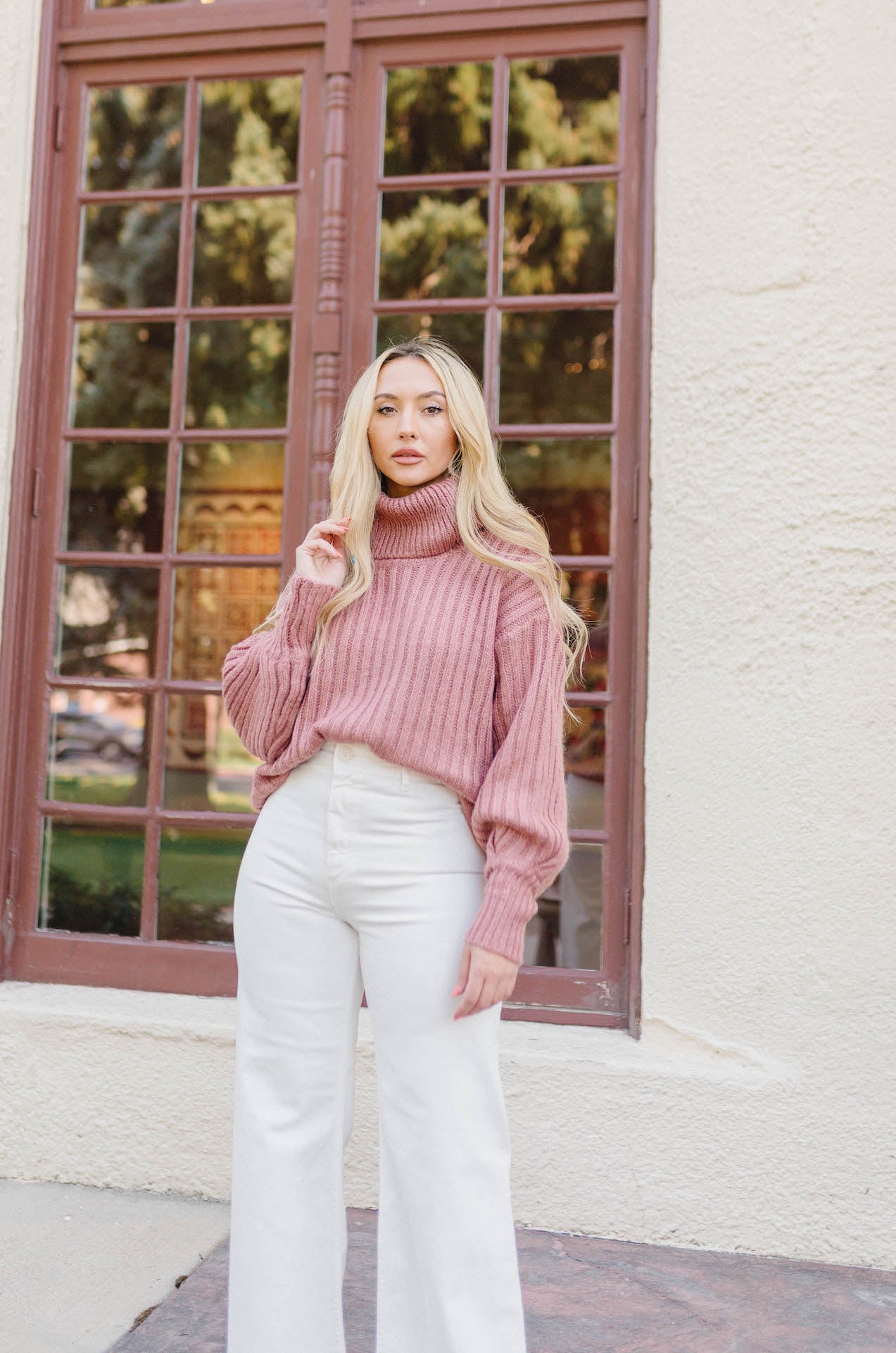 Olivia Ribbed Knitted Sweater - Rose Tan