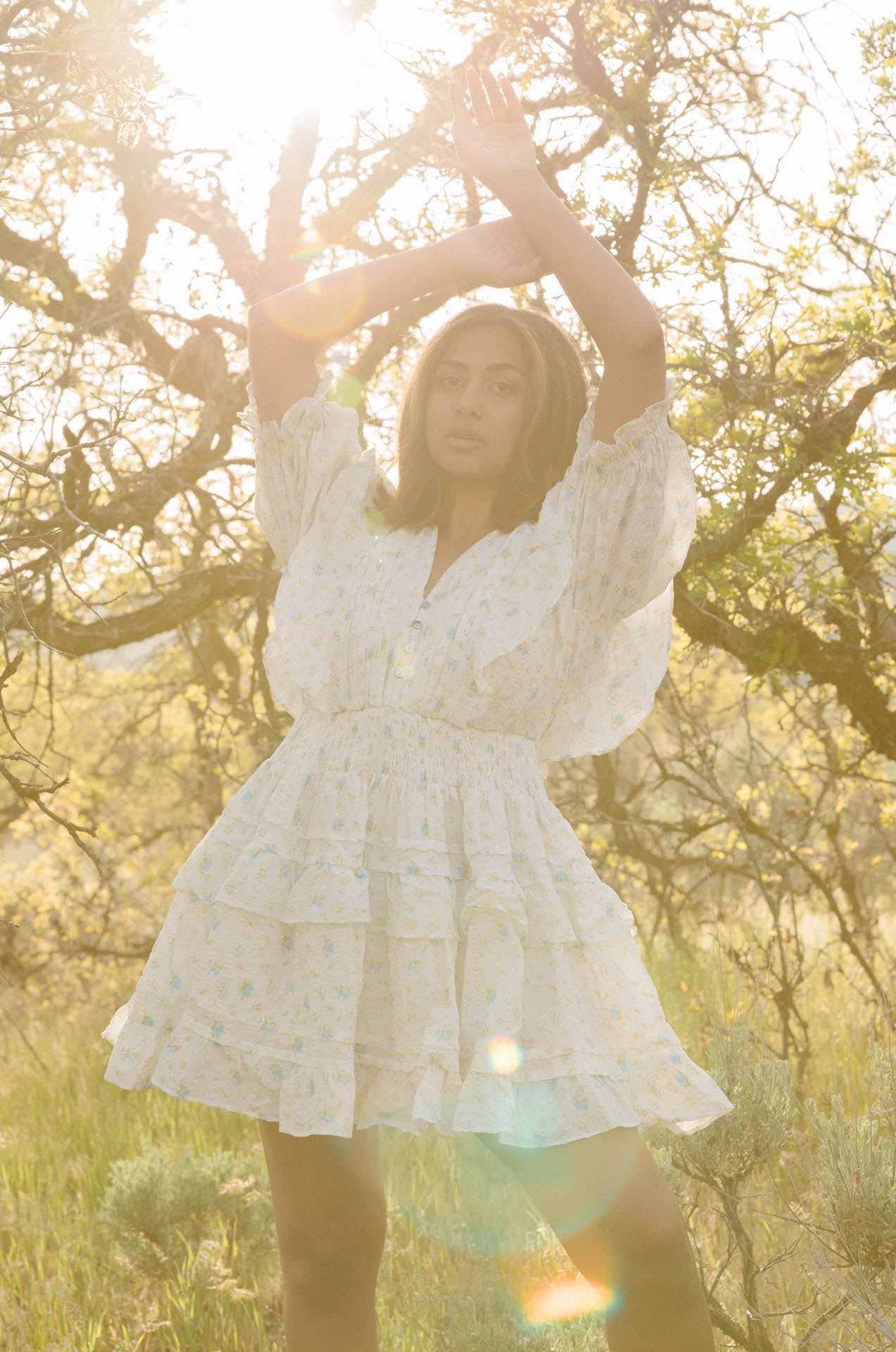 Weekend Dreams Floral Ruffle Mini Dress - Blue