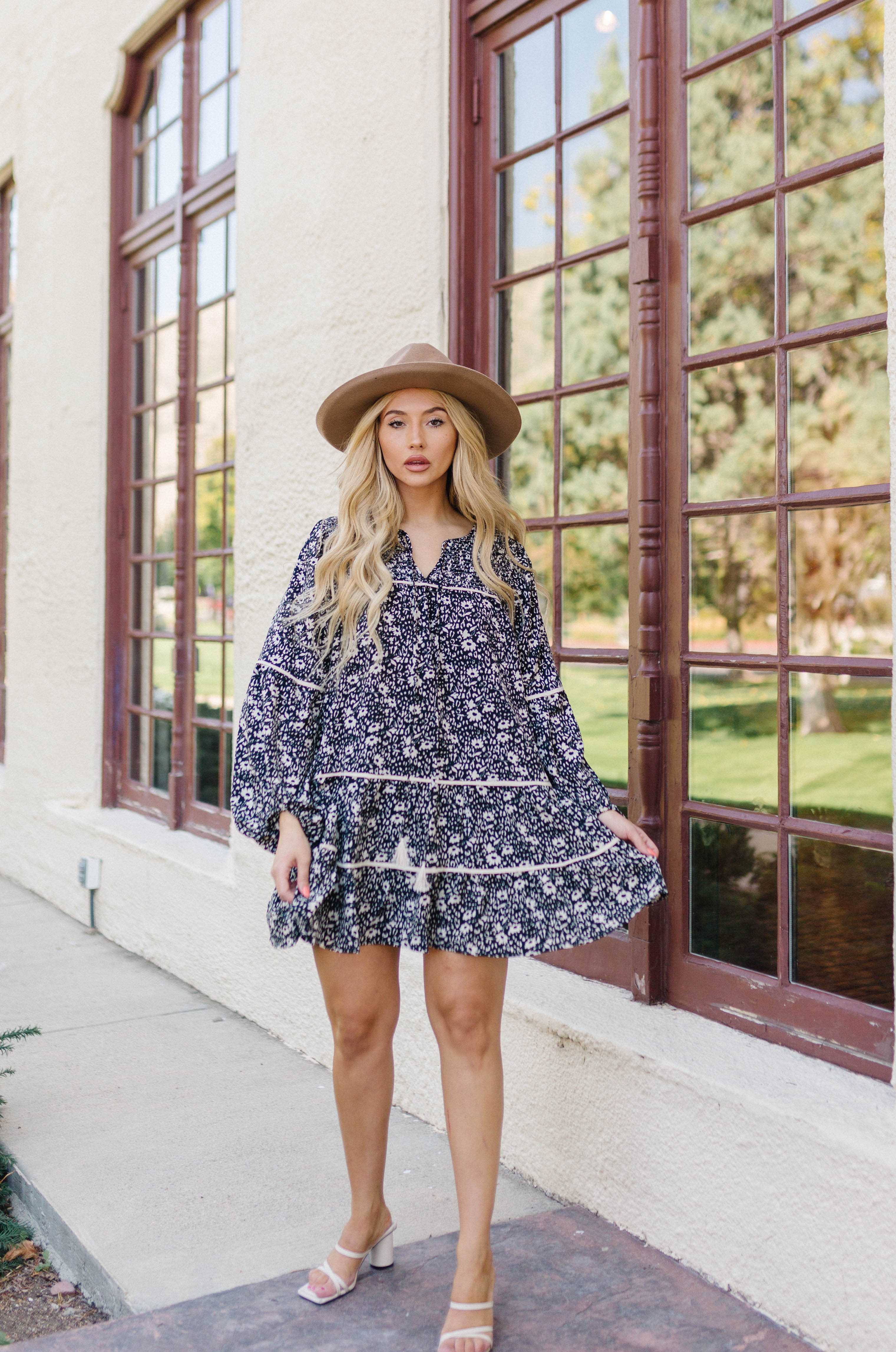 Alana Floral Babydoll Tiered Mini Dress - Black