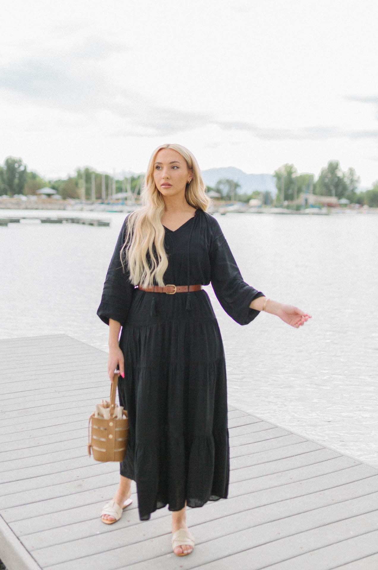 long sleeve black maxi dress casual