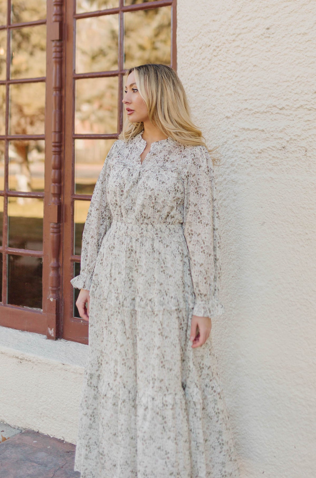 Long Sleeve Green Floral Maxi Dress