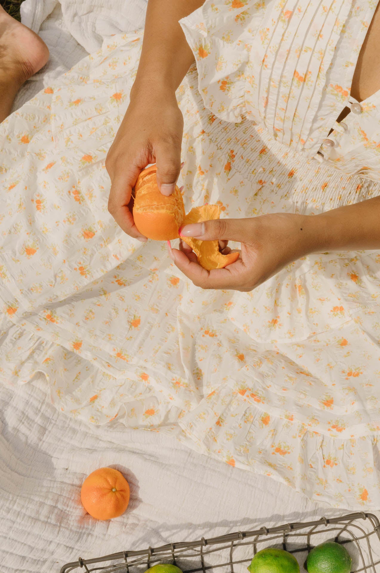 orange floral ruffle mini dress loveshackfancy dress dupe